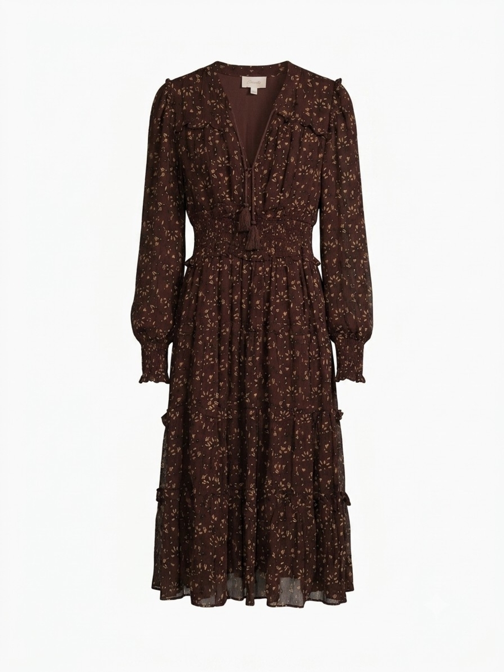 Cleobella Romina Boho Brown Floral Tiered Cottagecore Midi Dress Size L